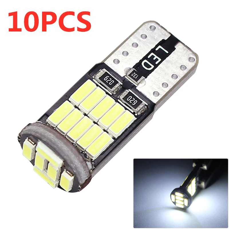 10pcs T10 W5W 194 501 Led Canbus No Error Car Interior Light T10 26 SMD 4014 Chip Pure White Instrument Lights Bulb Lamp