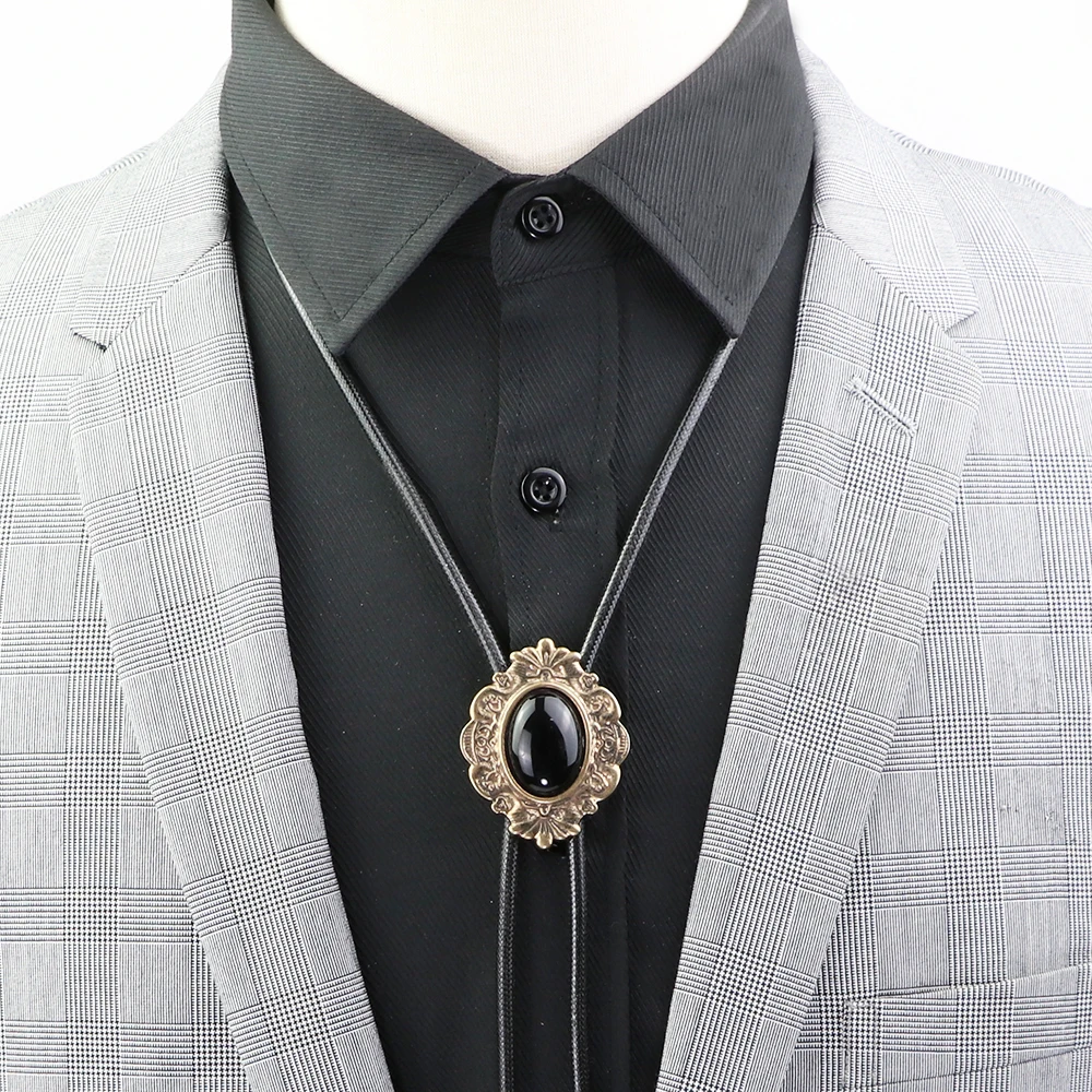 Bolo tie Western Cowboy Opal Rodeo Leather Necktie New Trendy Tie Necklaces Dance Necktie Retro Shirt Imitation Obsidian Pendant