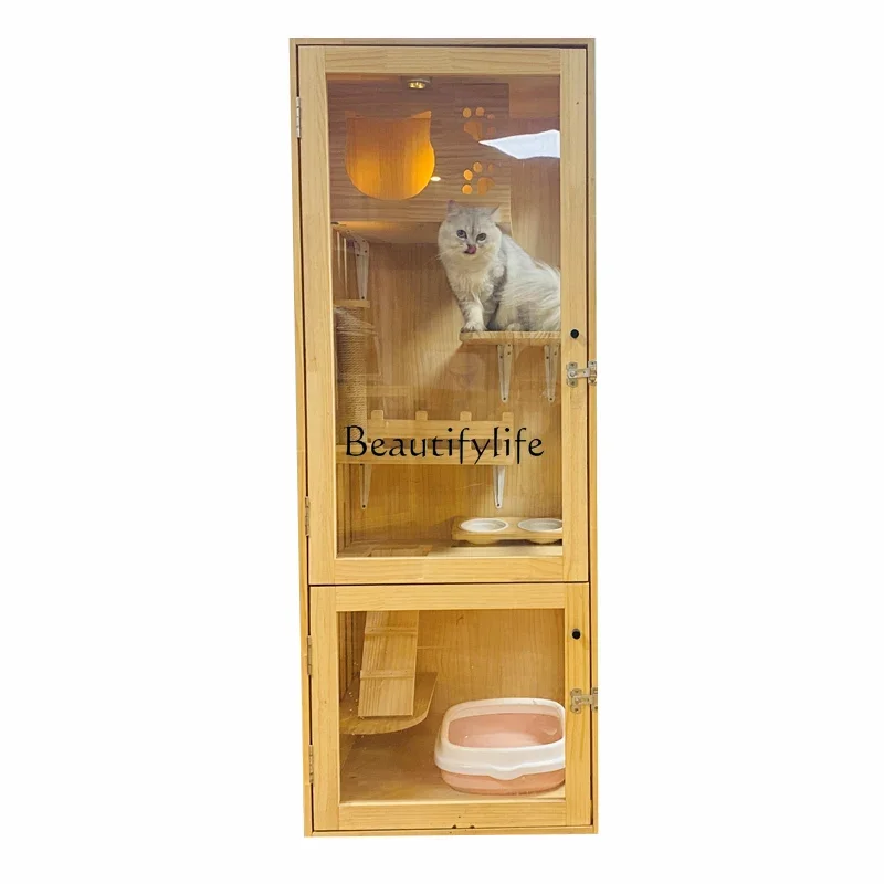 

FG10Solid Wood Cat Villa Display Cabinet Hotel Pet Cage