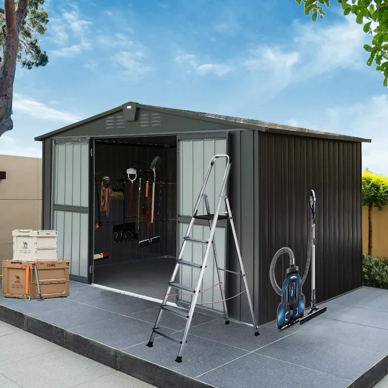 305x244cm Large Outdoor Storage Shed Metal Tool & Bike Storage House with Lockable Double Door Waterproof Canopy Gazebo Pergola