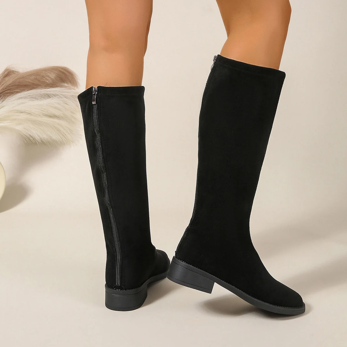 Winter Round Toe Sexy and Comfortable Suede Low Heeled Boots, Fashionable New Style, Elegant Fashion Show Knight Boots for Women image 4