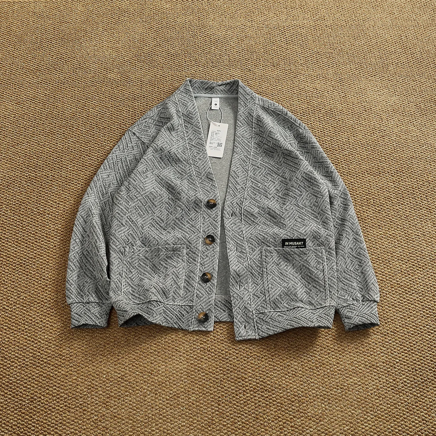Collarless cardigan sweatshirt men's heavyweight thick autumn and winter casual sweater jacket