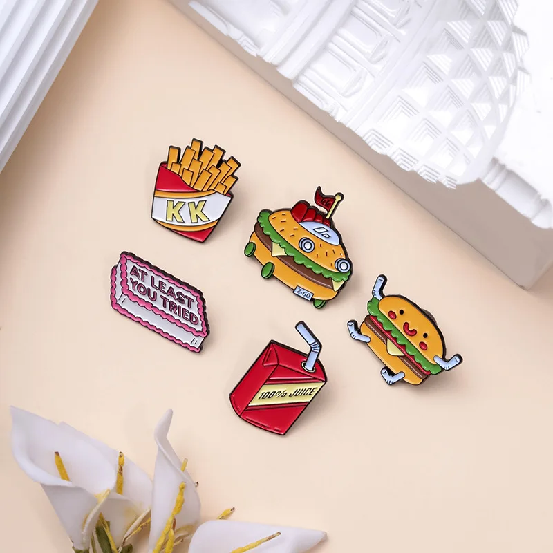 Hamburger Coca Cola French Fries Shaped Brooch Cute Food Metal Badge Clothing Paired With Multi Pack Back Packaging Accessories