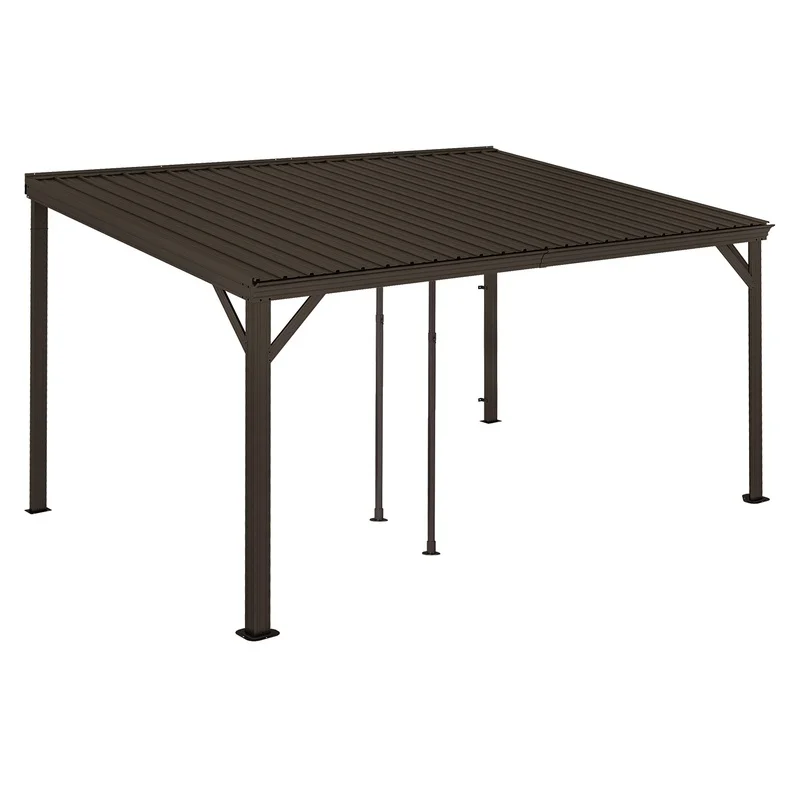 

10x14FT Lean-to Gazebo with Sloped Galvanized Steel Roof, Heavy Duty Wall-Mounted Shelter for Deck, Porch, Backyard, Brown