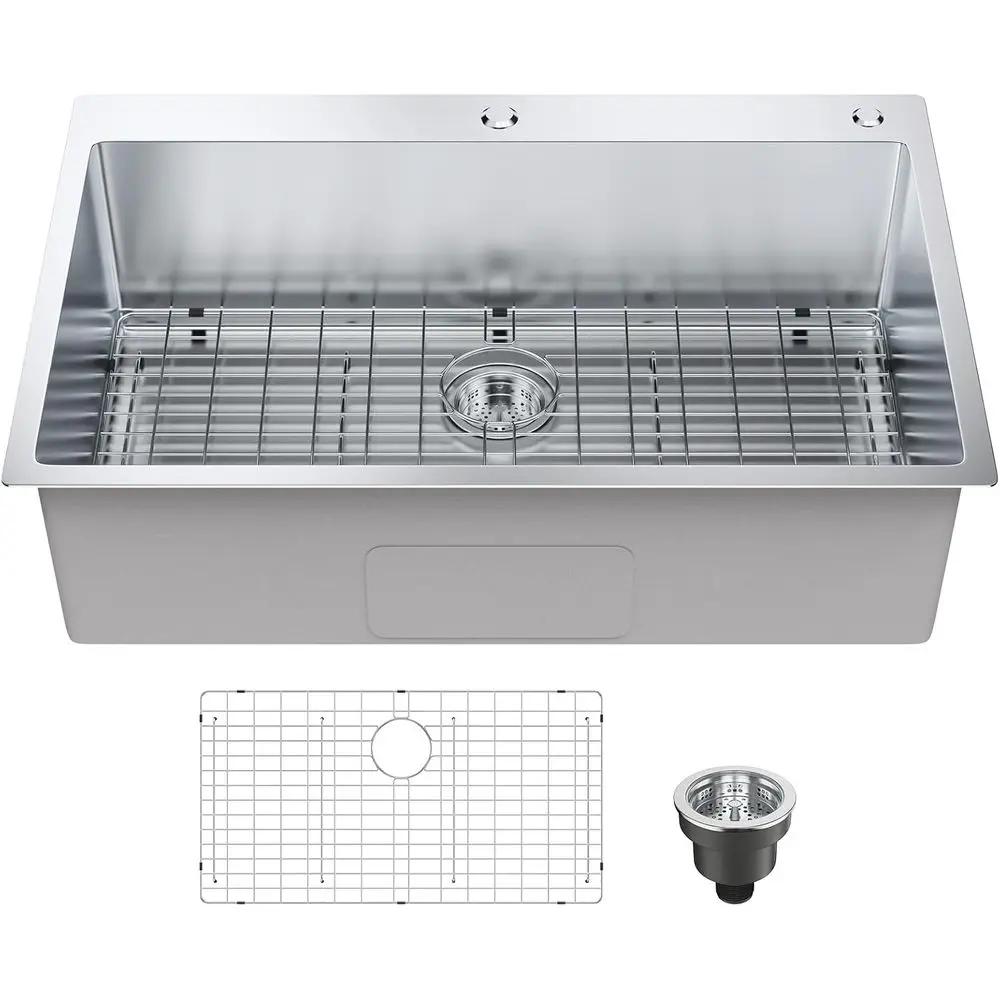 

33-дюймовая встраиваемая мойка из нержавеющей стали 304 с одинарной чашей, с аксессуарами, для дома, автодома или кухни-приготовления пищи