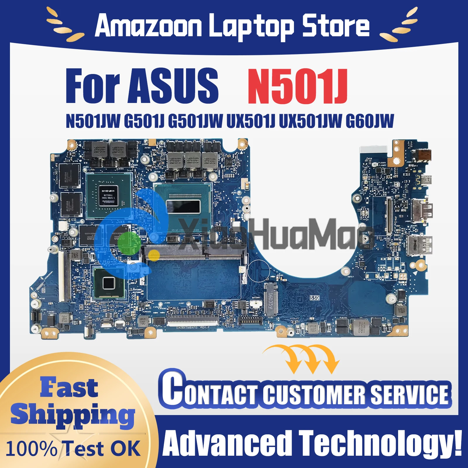 

N501JW/G501JW Mainboard For ASUS N501JW G501J UX501J UX501JW G60JW Laptop Motherboard I5 I7 CPU GTX960M-2G/V4G 4G/8G RAM DDR4