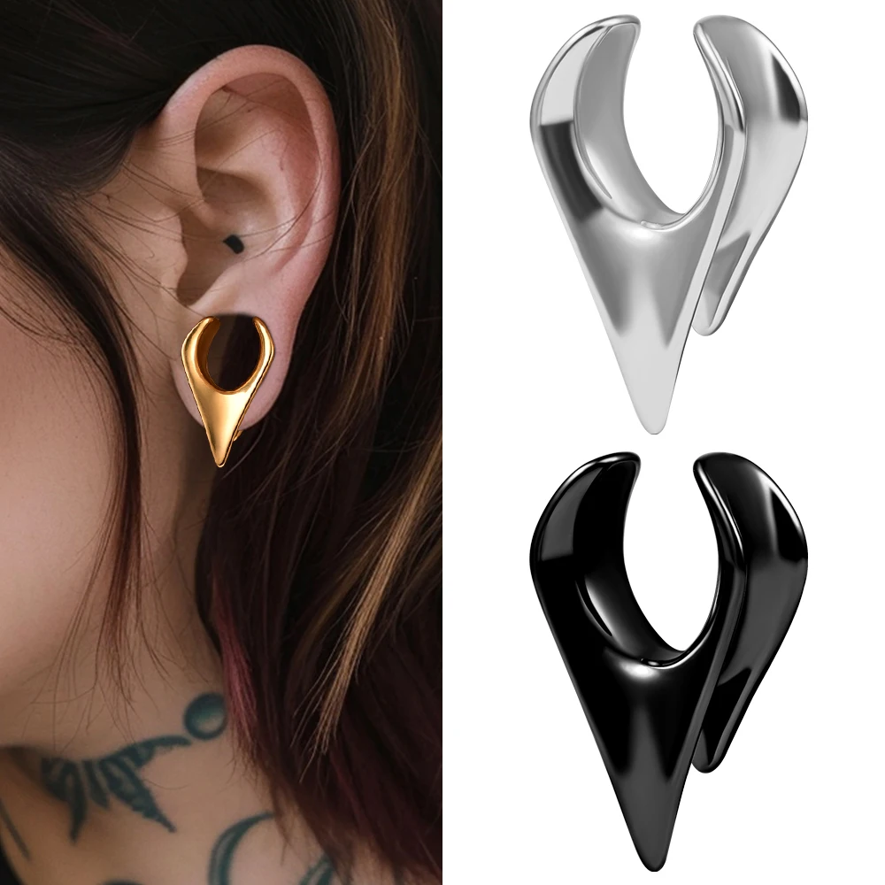 

Vanku 2PCS Stainless Steel Ear Plugs Expander Victory Saddle Tunnels Ear Gauges Piercing Body Jewelry For Women Ears Stretcher