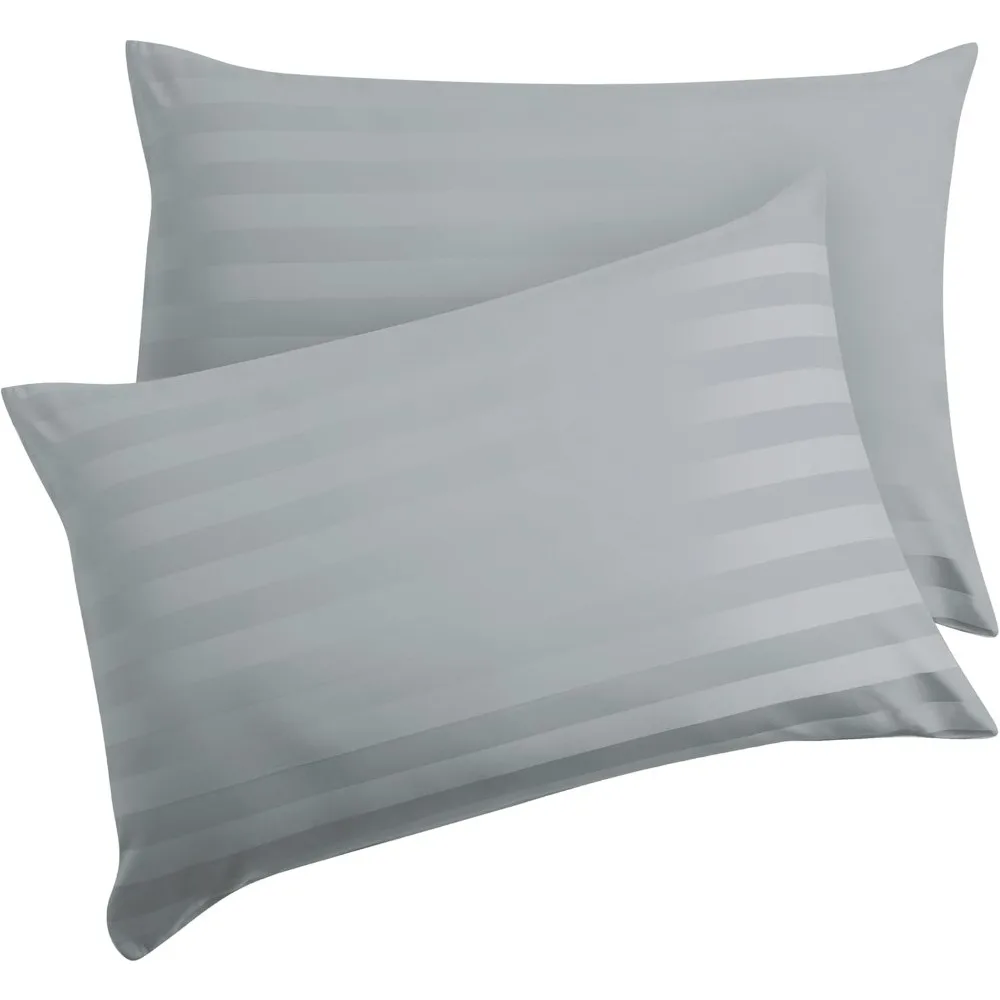 2PCS Pillow Protector Pillow Covers, Sateen Weave STRIPE design Pillow Cases Breathable Non Noisy Easy Care, Set of 2