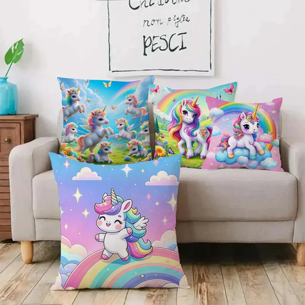 Cartoon Rainbow Unicornss Pillow Covers Cartoon Sofa Decorative Home Double-sided Printing Short Plush Cute Cushion Cover