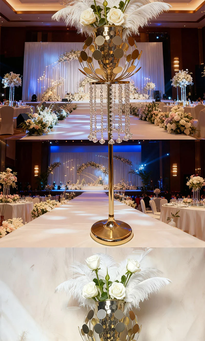 5Pcs Gold Ironwork Vases Wedding Decoration Props Road Signs Flower Stands for Hotel Home Banquet Arrangements