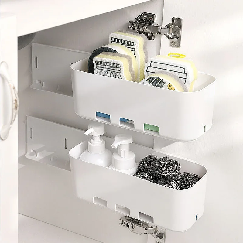 

2pcs Kitchen Under Sink Storage Box Spices Condiments Organizers Bathroom Racks Household Pull-out Cabinet Side Organizer