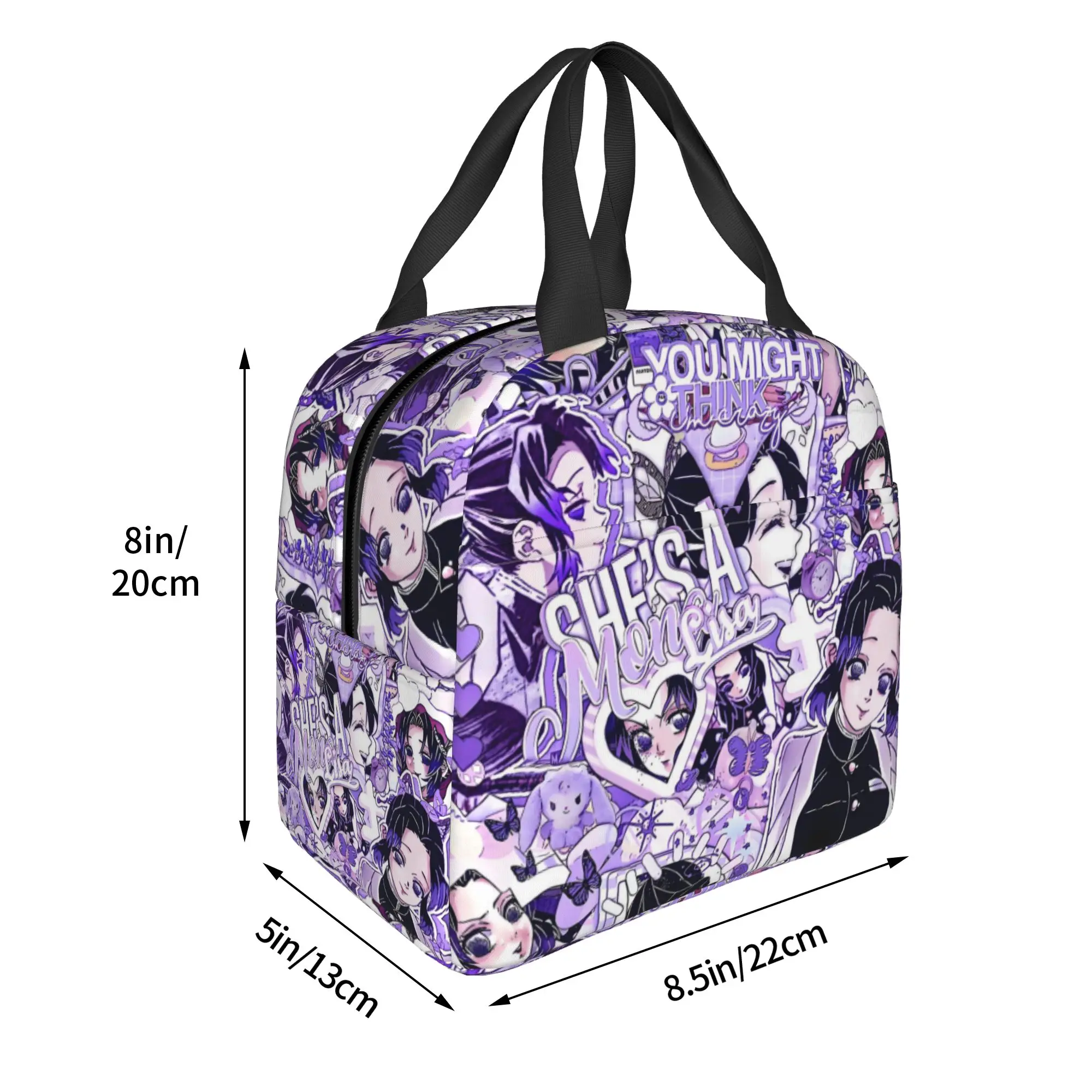 Custom Demon S-Slayer Thermal Insulated Lunch Bags Purple Shinobu Kocho Resuable Lunch Tote for Outdoor Picnic Storage Food Box view 4