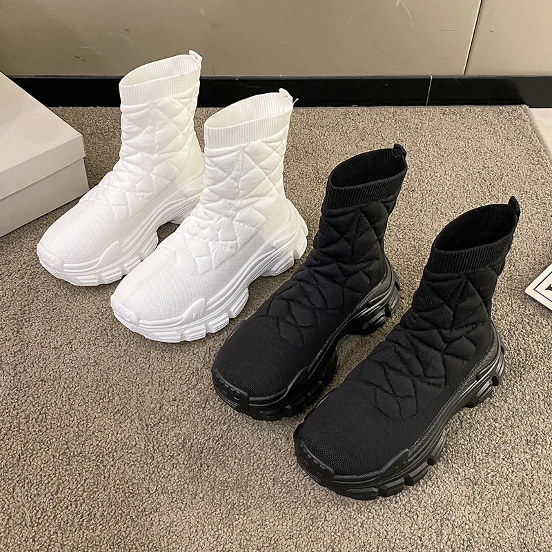 

Высокие эластичные носки, женские носки, ботинки, спортивные вязаные ботильоны на платформе