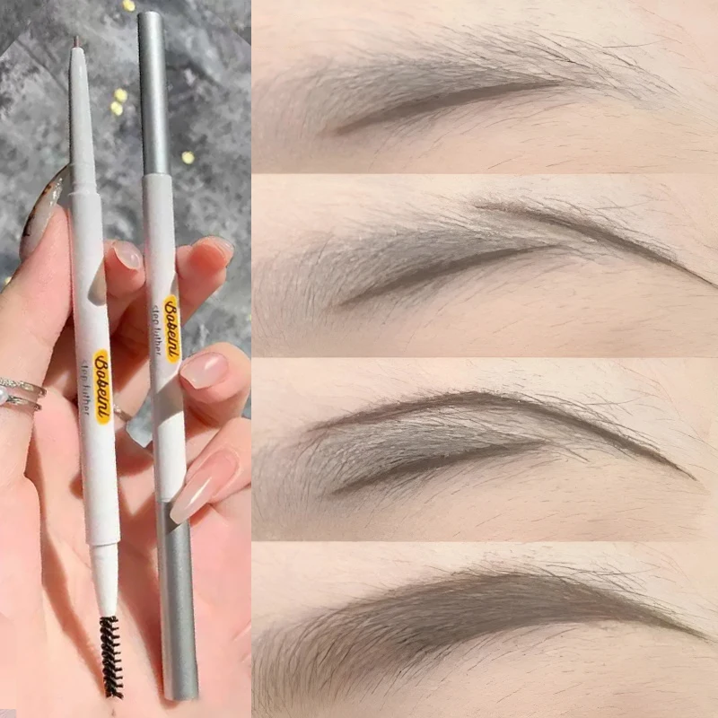 Thin-Head Double-Ended Eyebrow Pencil – Waterproof, Long-Lasting, Auto-Rotate, Brush Tip, Contour, Natural, Certified, Unisex