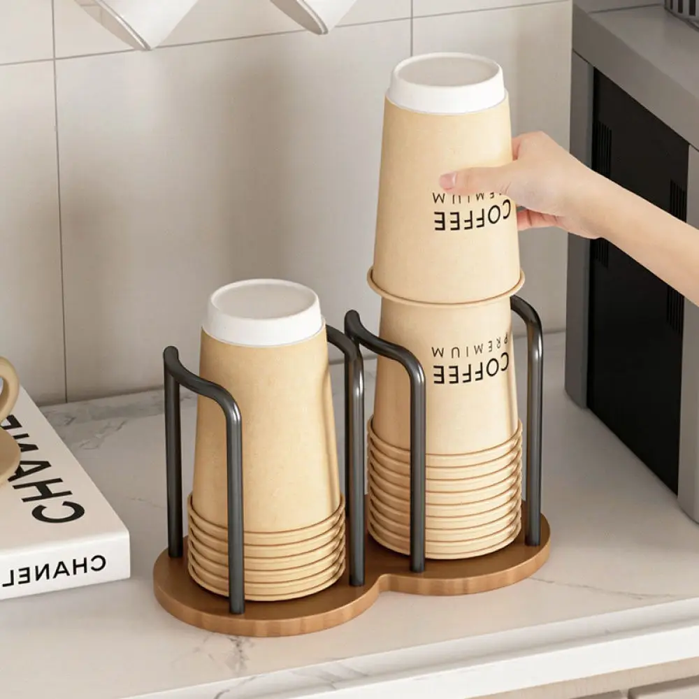 Office Desk Disposable Cup Organizer Stand For For Huimai Walnut Wood Color Dustproof Inverted Storage Shelf Rack