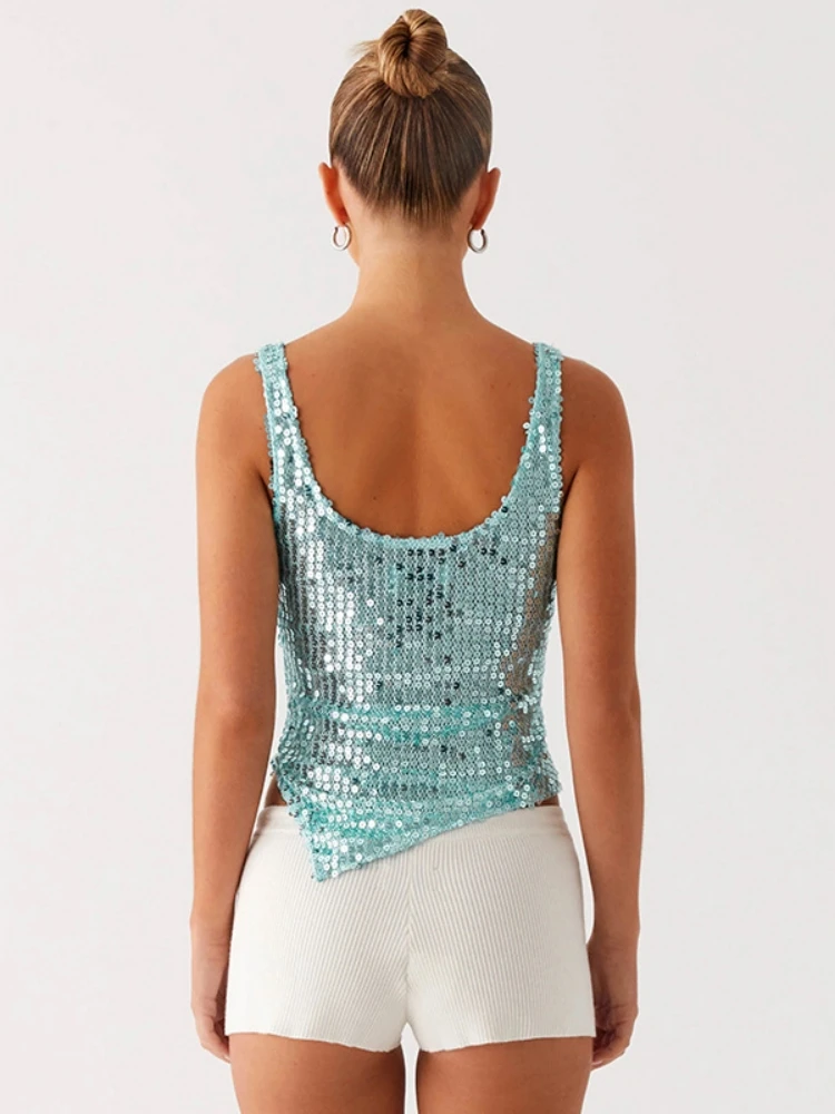 Sequined Tank Top Solid Crop Top Women Edgy Clothes Y2k Accessories Camison Verano Cute Tops Korean Fashion Clothing Ropa Mujer