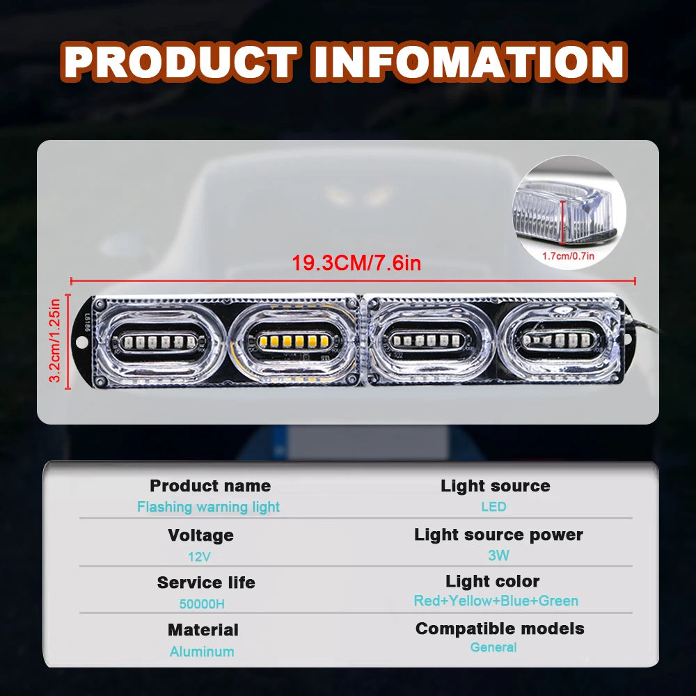 Side Light 24smd LED Strobe Warning Light 12V Flasher Beacon Lights Universal Warning Light
