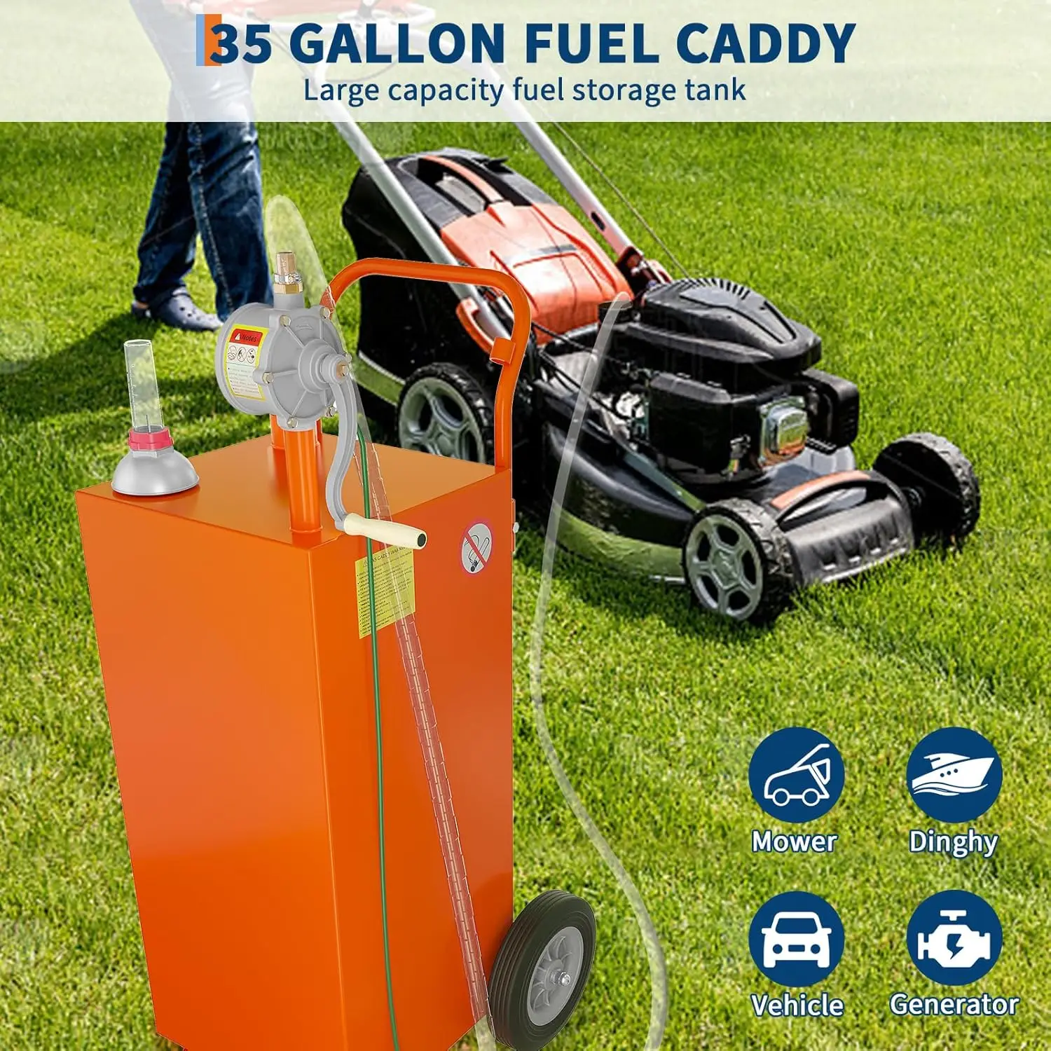 

35 gal Fuel Caddy,Fuel Storage Tank with Manual Transfer Pump,Diesel Fuel Container for Cars, Lawn Mowers, ATVs, Boats,