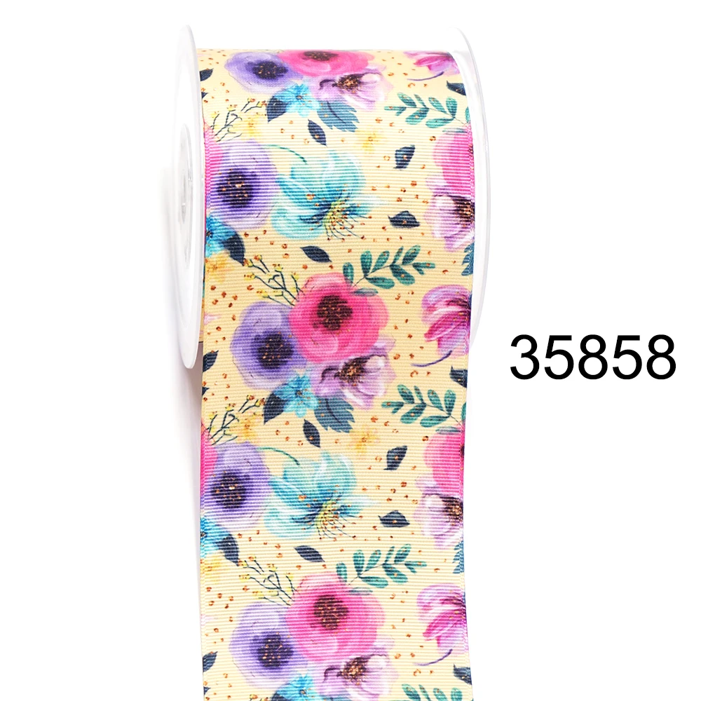 DIY Cartoon Flower Printed Grosgrain Ribbon For Craft Supplies Sewing Accessories 5 Yards. 35555