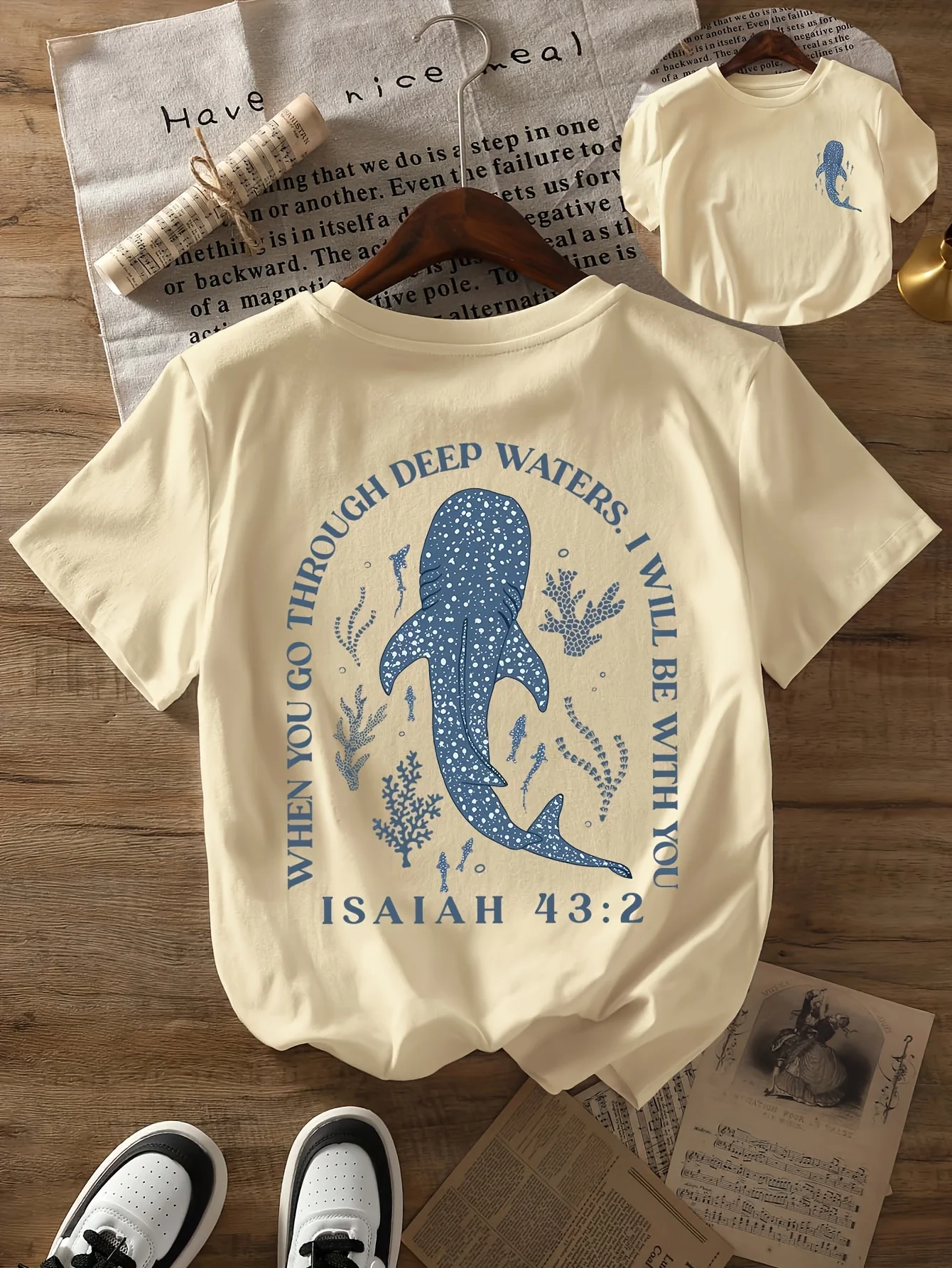 Round neck beach whale shark print t-shirt short sleeves women's casual tops Summer and spring Women's T-shirt  Loose Tees