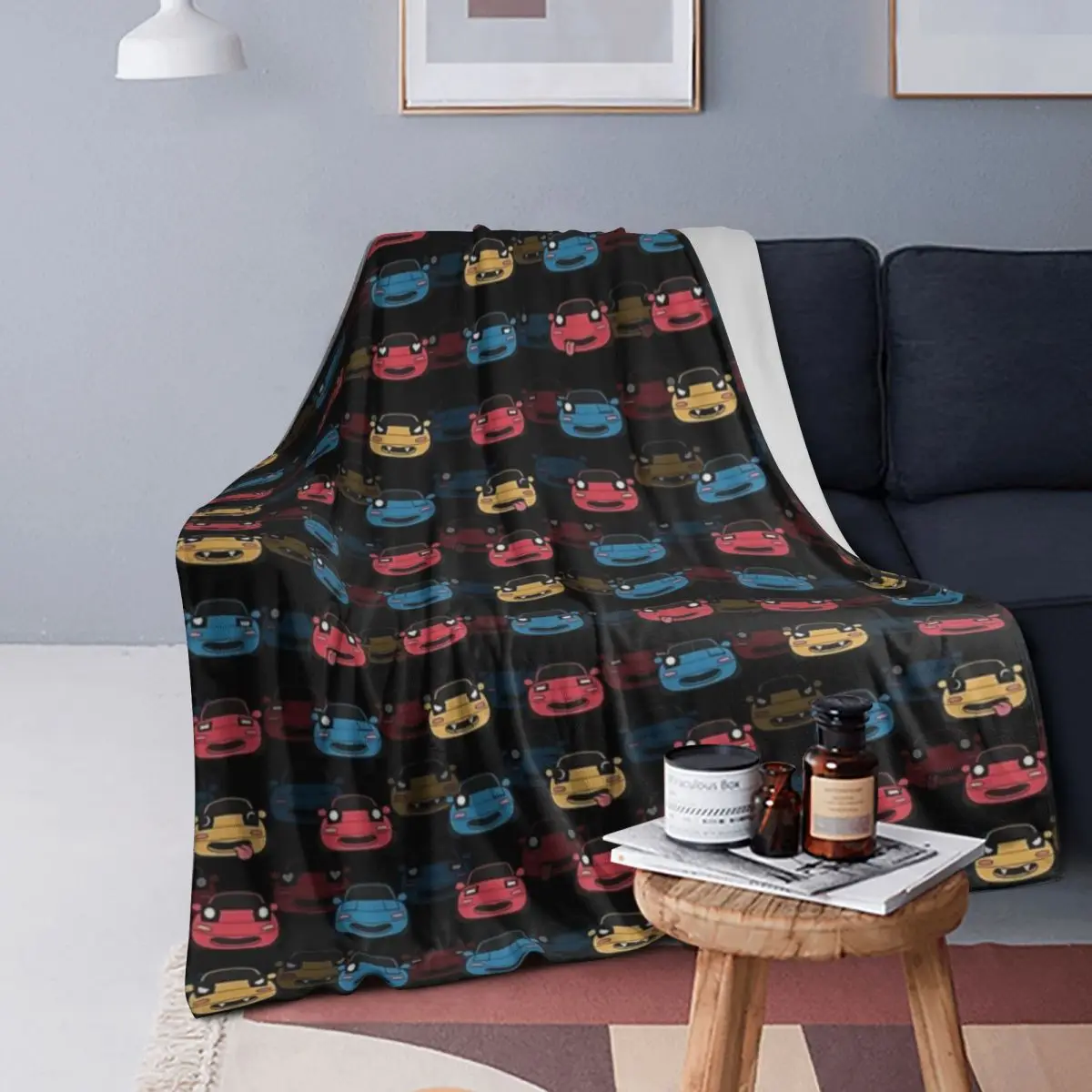 

MIATA PATTERN BLACK Blankets Soft Warm Flannel Throw Blanket Plush for Bed Living room Picnic Travel Home Couch