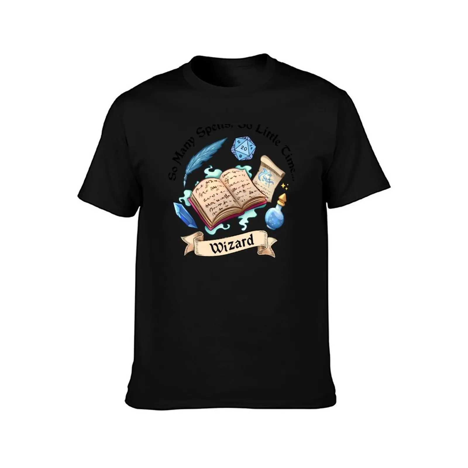 WIZARD DND CLASS: Wizard D20 Spell book, dice potion and crystal T-Shirt Simple Line Art Print Tee T-Shirt