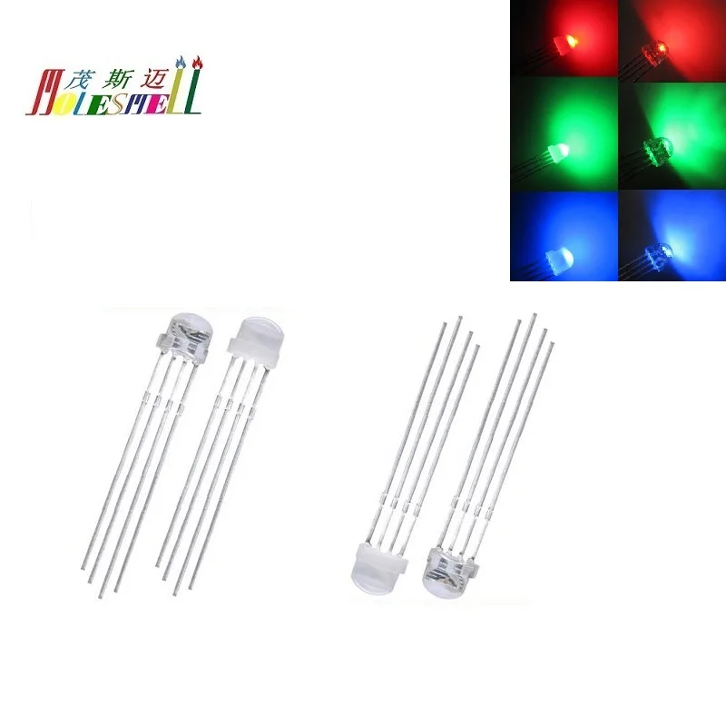 Chapeau de paille tricolore 5mm, 100 pièces, Anode commune rvb rouge vert bleu LED 5mm paille, lumière led claire à l'eau rvb