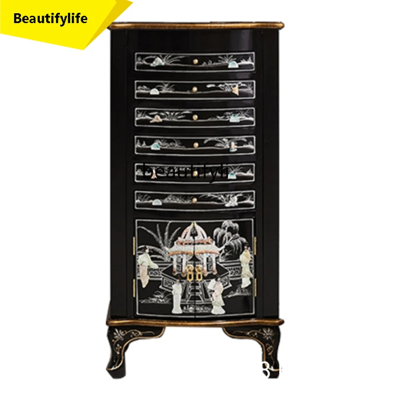 

a16 New Chinese Retro Jewelry Cabinet Multi-Functional Jewelry Cabinet Storage Cabinet Chest of Six Drawers Storage Large Capaci