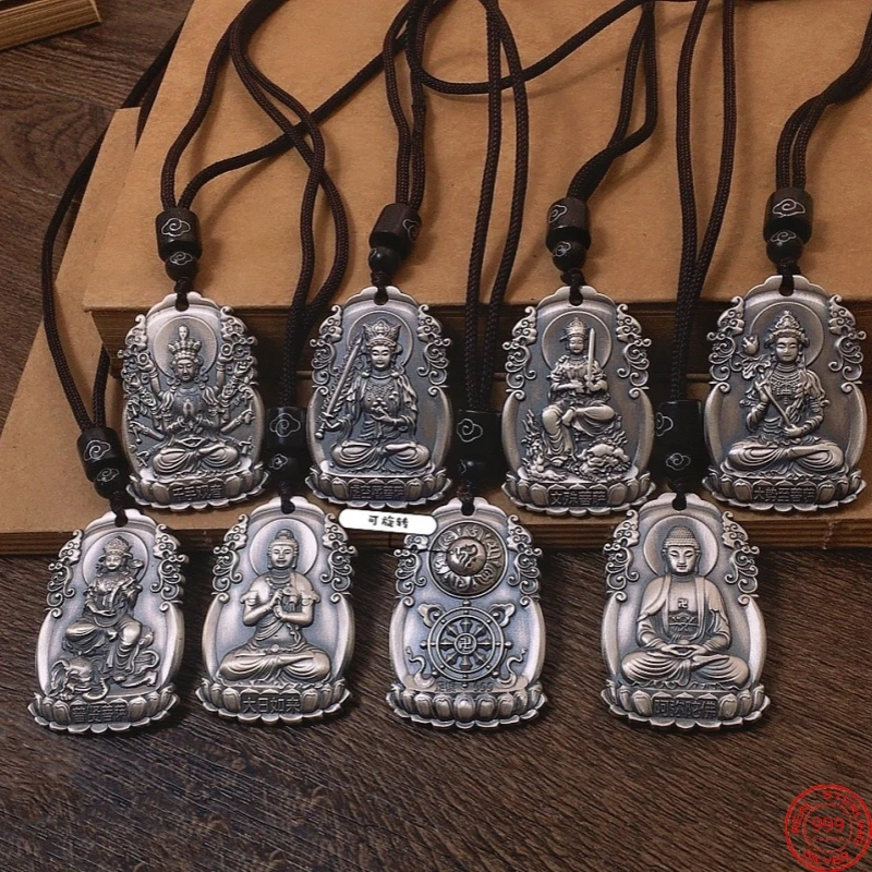 

BOCAI S999 Sterling Silver Pendant for Women Men New Fashion Zodiac The Eight Guardian Gods Six Characters Mantra Free Shipping