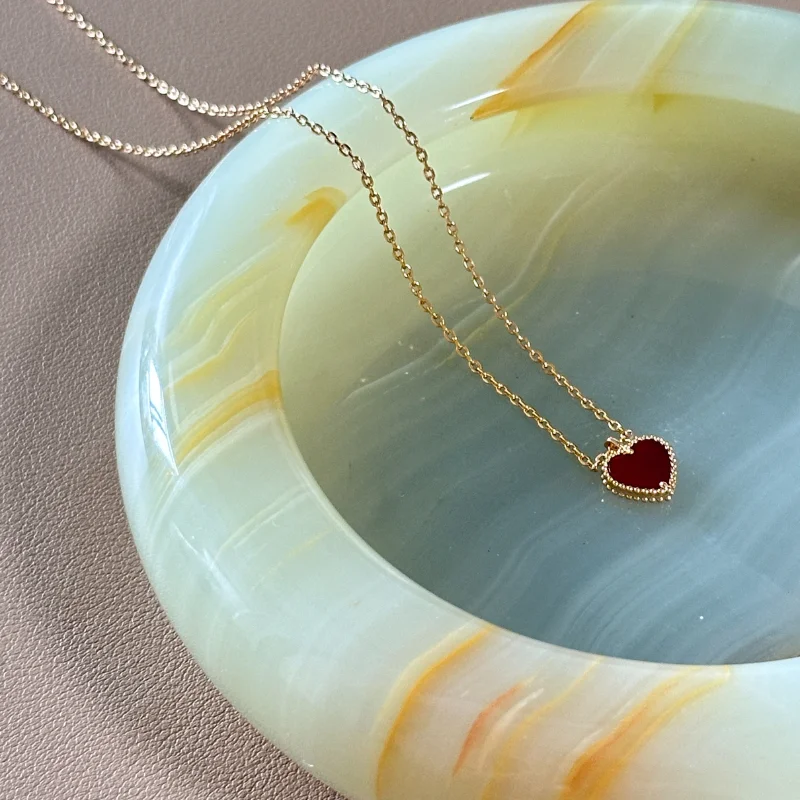 JitDoo 18K Quality V Gold Natural Agate Red Heart Shape Earrings Necklace Bracelet Jewelry Sets For Women Girls Anniversary Gift