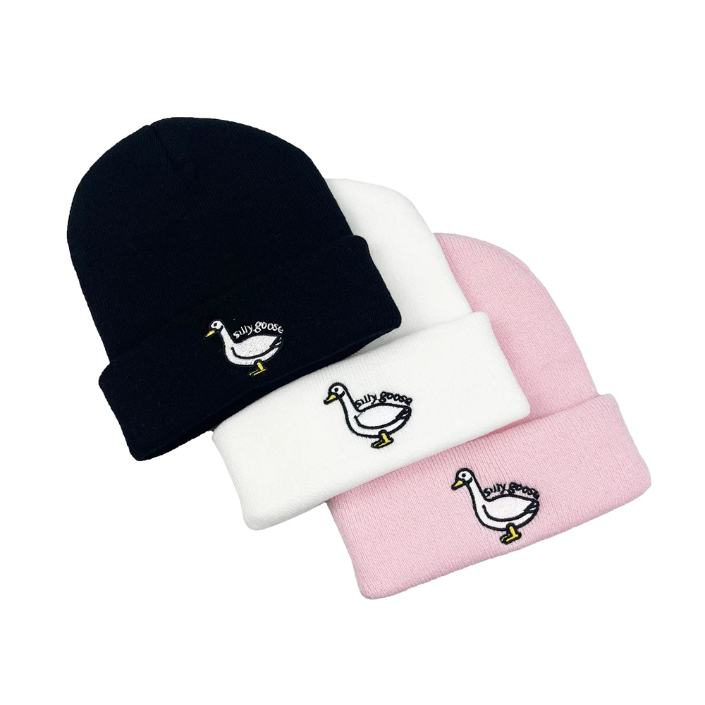 Autumn Winter Outdoor Silly Goose Embroidery Knitted Hat Funny Beanie Bonnet Hip Hop Cap For Men Women