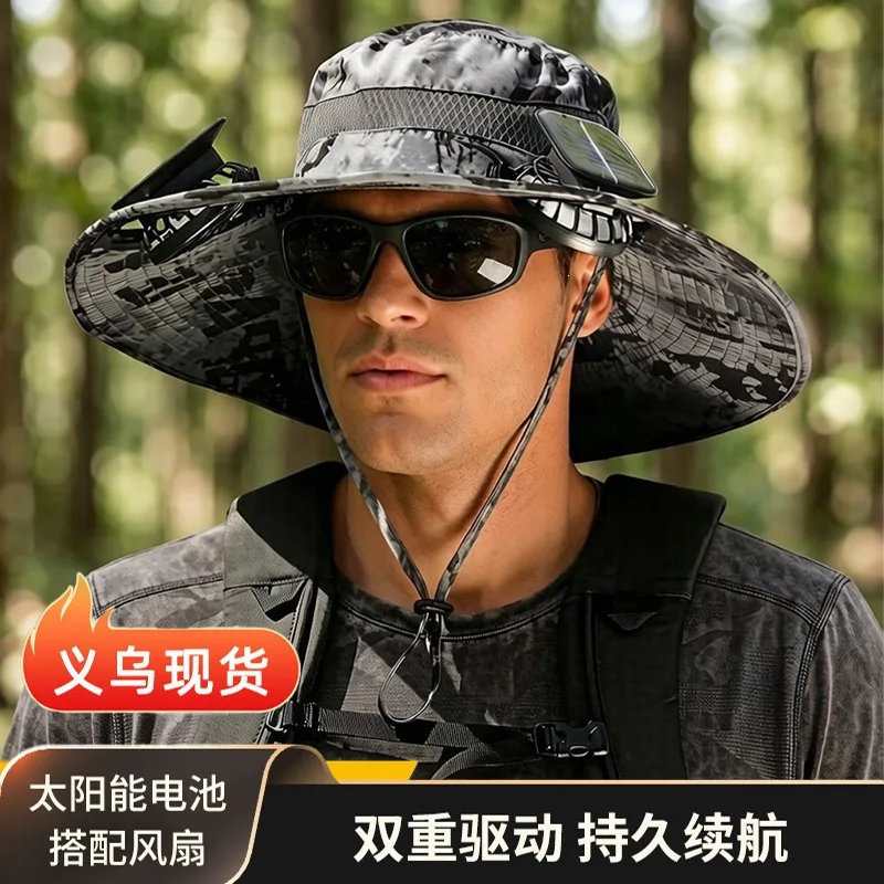 

UV Protection Solar Fan Bucket Hat Wide Brim Lightweight Outdoor Fishing Farming Hiking Travel Sun Hat