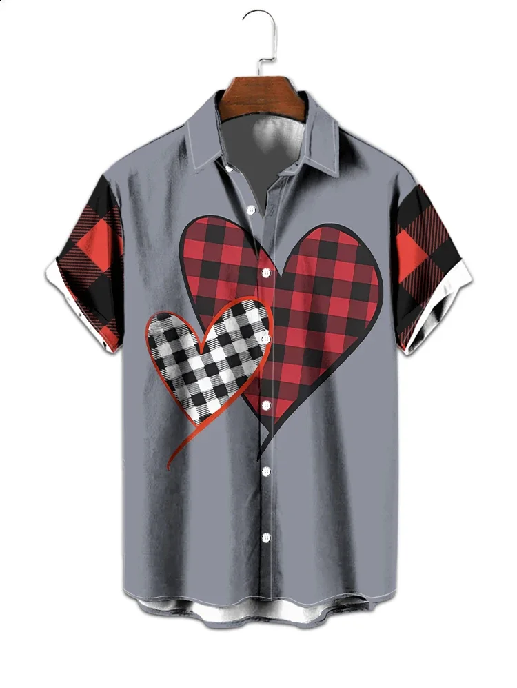 

Valentine's Day Heart-shaped 3d Digital Printed Shirt Street Fashion Casual Men's Shirt Loose Cool Summer Short Sleeved Shirt