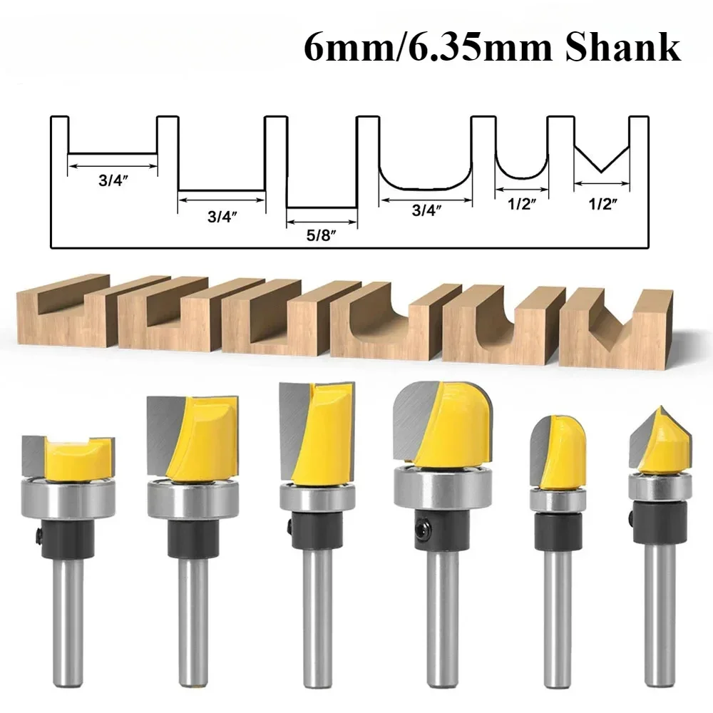 6PC Milling Cutter 6mm 1/4