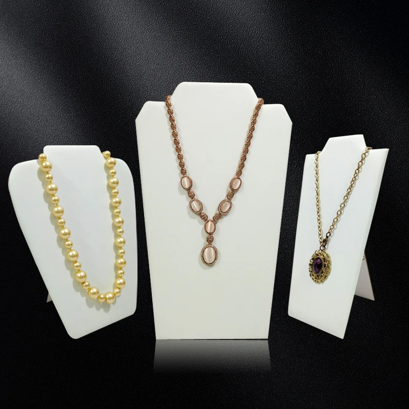 

White PU Leather Jewelry Display Stand Necklace Pendant Bracelet Chain Display Rack Trinkets Ornaments Storage Props 3 Sizes
