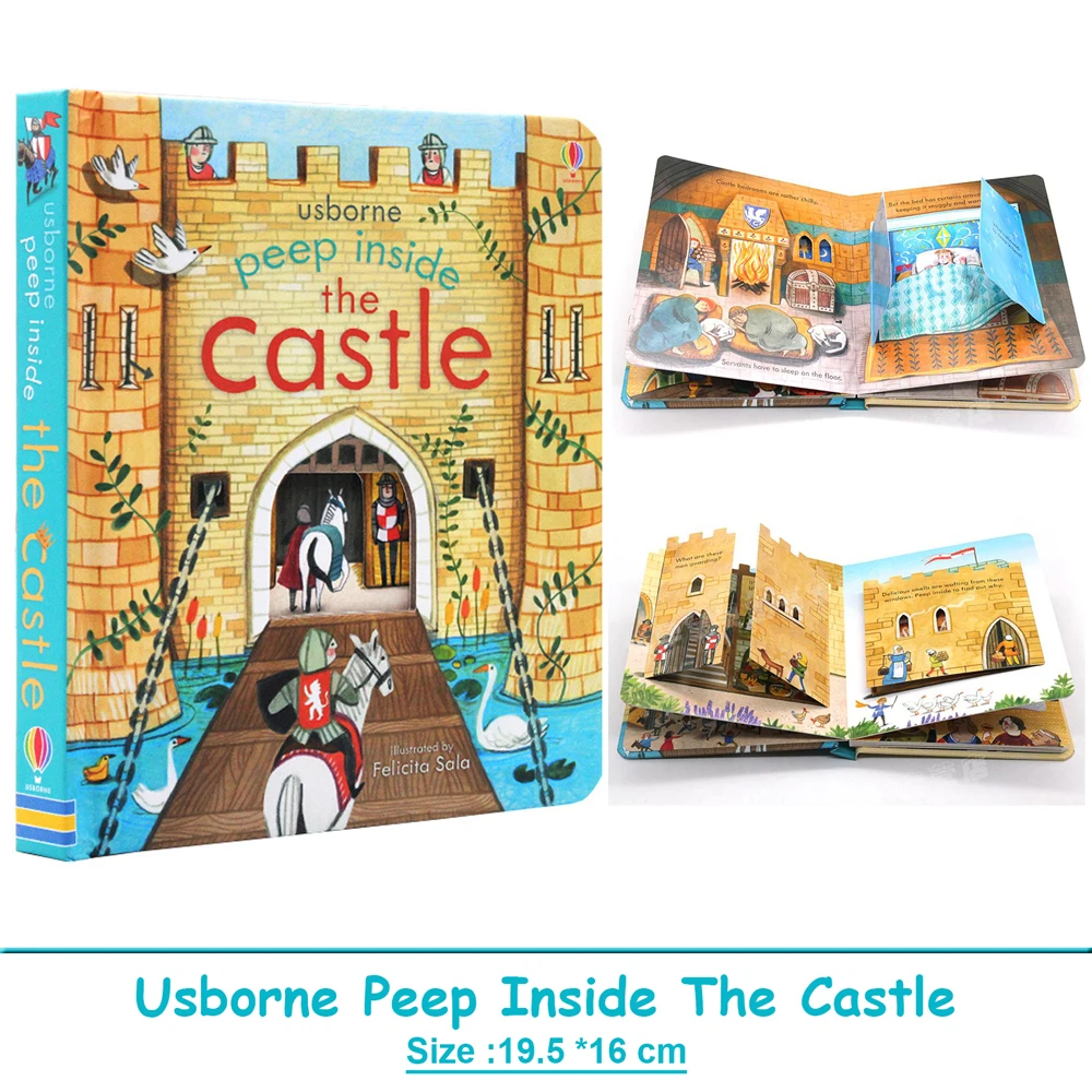 

Usborne Peep Inside The Castle Монтессори, развивающие английские книги для детей, детские 3D-книги с картинками для чтения перед сном
