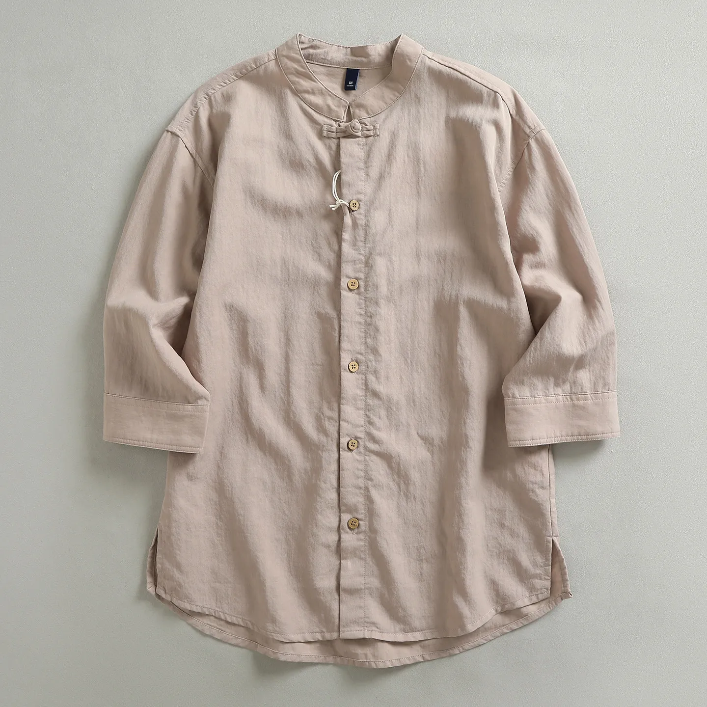 Men Chinese Style Mandarin Collar Frog Button 3/4 Sleeve Shirts Loose Vintage Casual Stand Collar Shirt Jacket