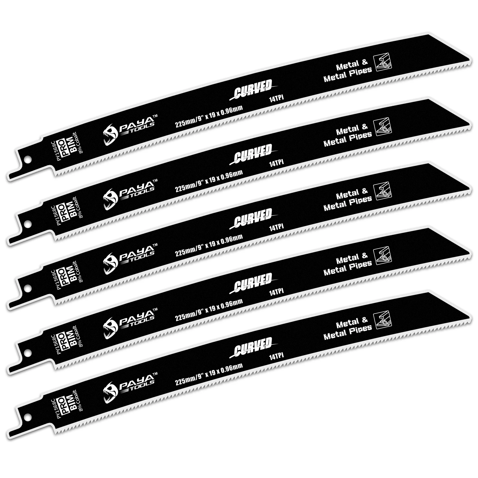 

PAYA Curved Edge Heavy Metal Cutting 9 Inch 14TPI Bi-Metal 8%Cobalt Reciprocating Saw Blades for Metal & Metal Pipes Rebar Bolts