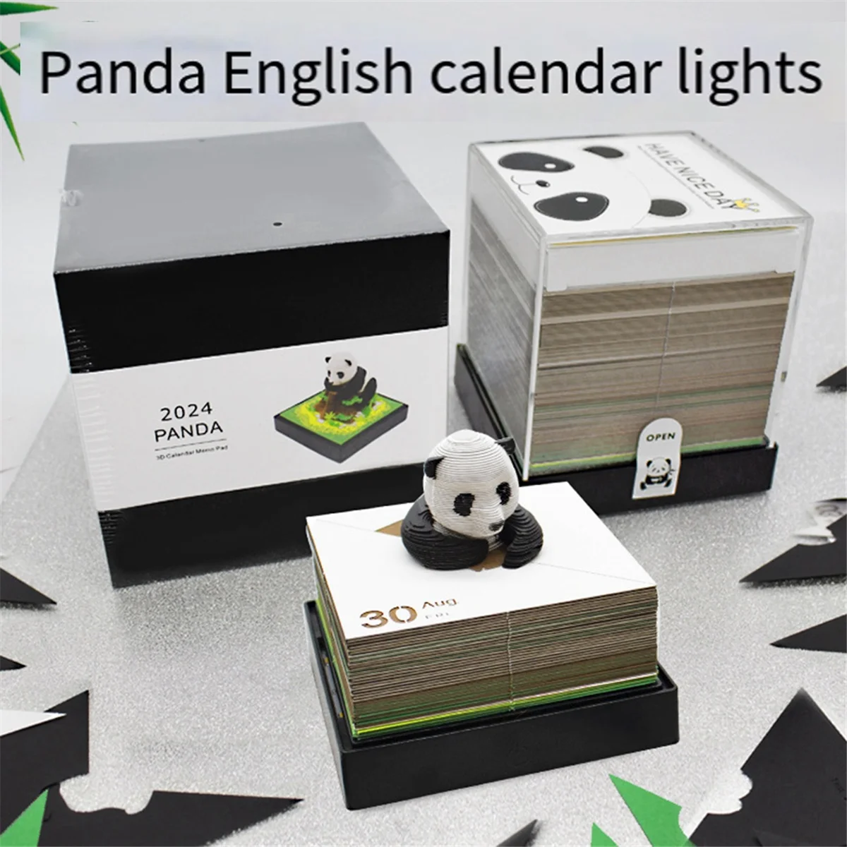 3D Panda Calendar 2024 Paper Carving Art with Light Time Piece Calendar 2024 for DIY Gifts Desktop Decoration