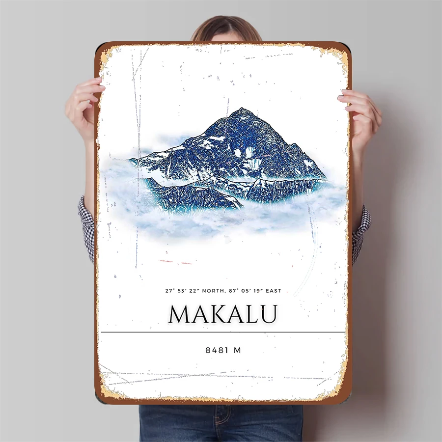 Makalu 8481M Arte de pared de metal Decoración del paisaje de montaña del siglo más alto del mundo para la oficina en casa