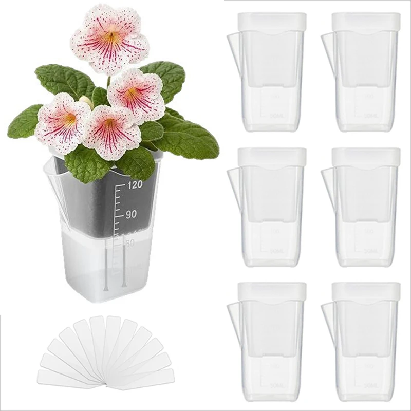 16/32 Pack Self-Watering Planters – Transparent Hydroponic Pots with Water Level Indicator, Inner Net Basket Plant Labels TMZ