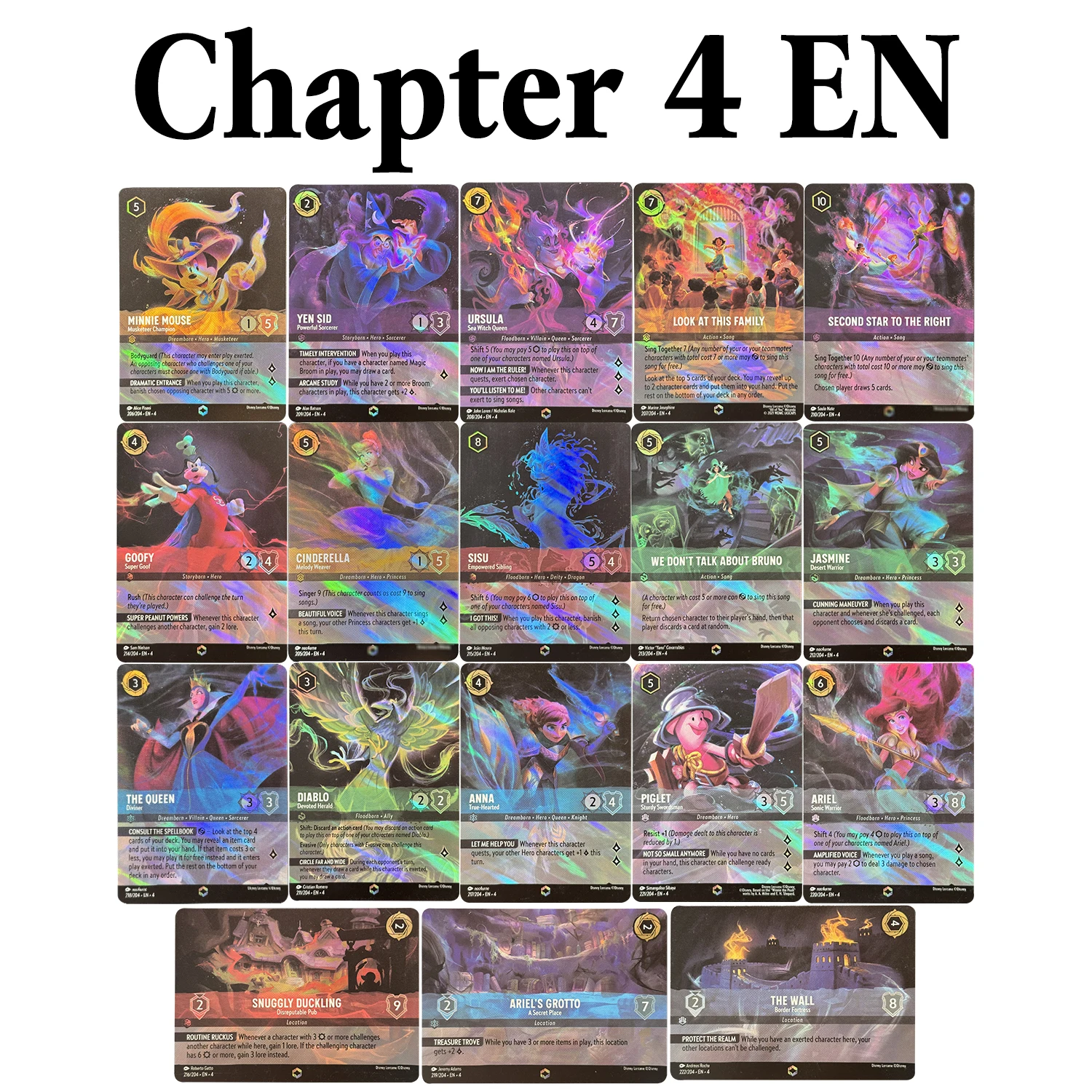 

Lorcana Proxy Enchanted Chapter 4 английская фольга TCG 18 карт/набор Высококачественные бумажные карты с черным сердечником Настольная игра Коллекционные карточки