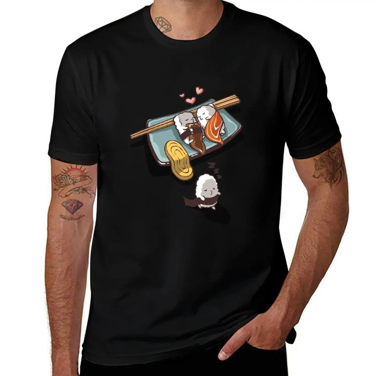 Romantic Nigiri Sushi Cuddling with Friend Sleep Walking T-Shirt Sporty Breathable Short Sleeve T-Shirt