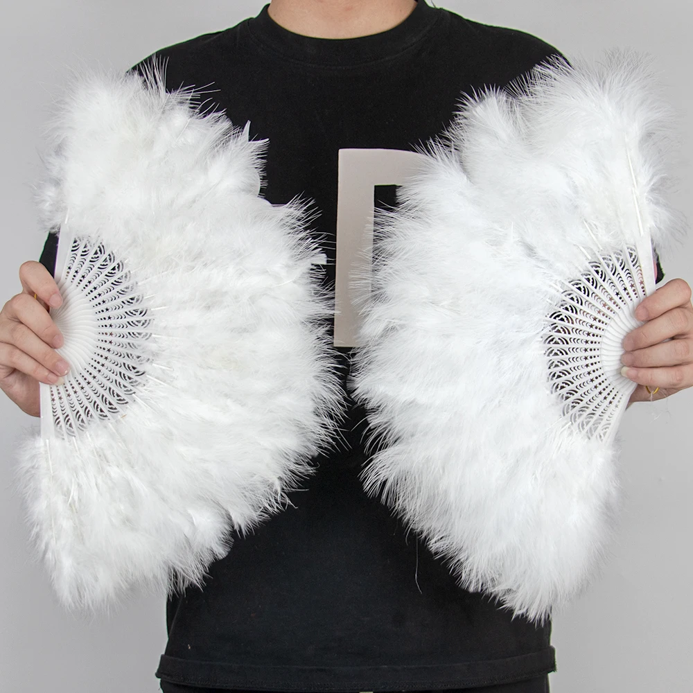 Natural White Turkey Feather Fans Held Plume Fan Hand Halloween Party Stage Dance Feather Fan Party Props Stage Show Marabou Fan