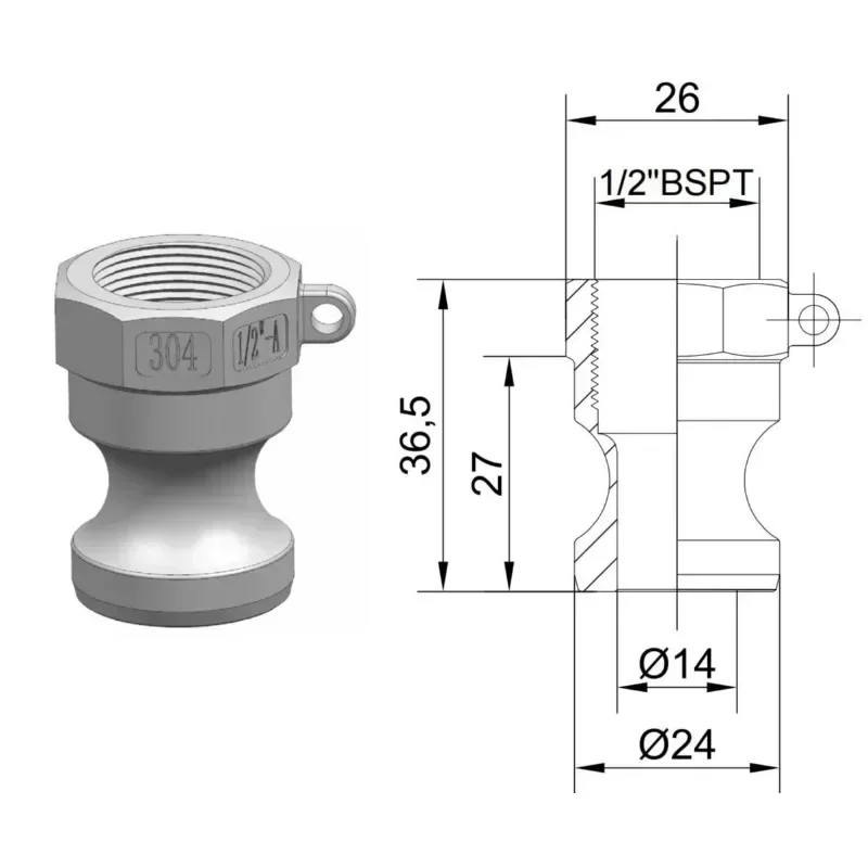 

1/2" DN15 Type A 304 Stainless Steel Camlock Groove Fitting Quick Connector Coupling Adapter