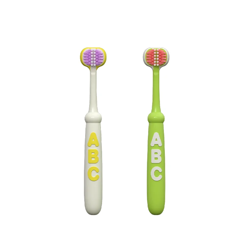 2Pcs Ultra Fine Three - Sided Kid Toothbrush | ABC Pattern, Soft Bristle for 3 - 12Y Children