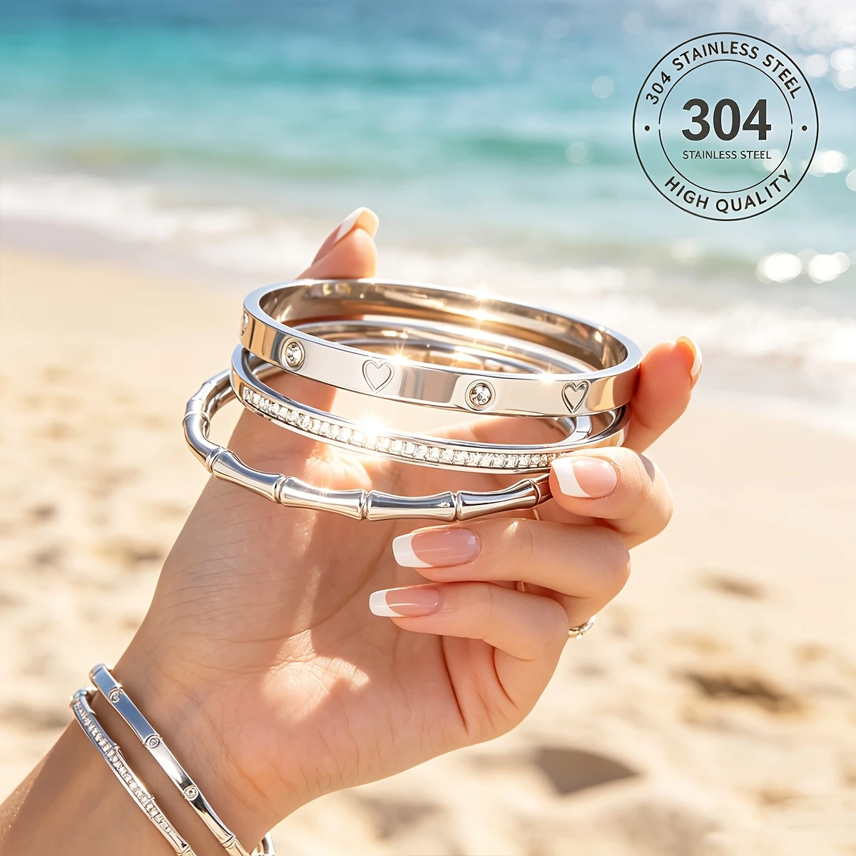 4Pcs Exquisite and Fashionable Stainless Steel Bracelets Suitable for All Seasons, a Great Gift for Friends and Loved Ones, Suitable for Teenagers