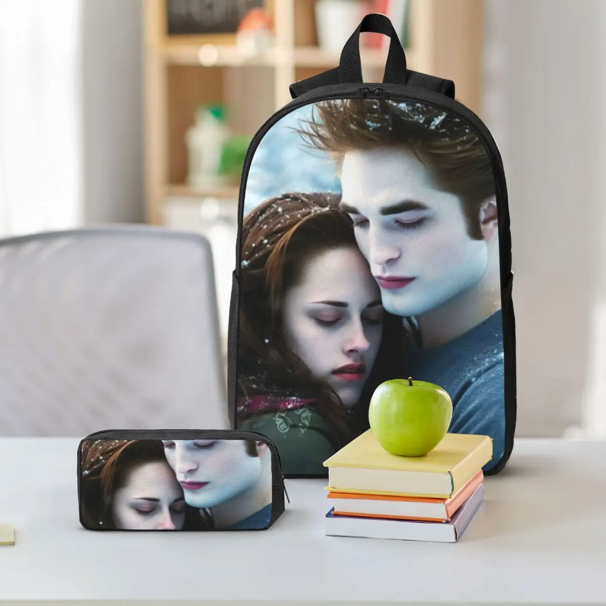 The Twilight Saga Edward Cullen Backpack Student BookBag School Bag Shoulder Bags 3ps Insulated Lunch Bag Pencil Case