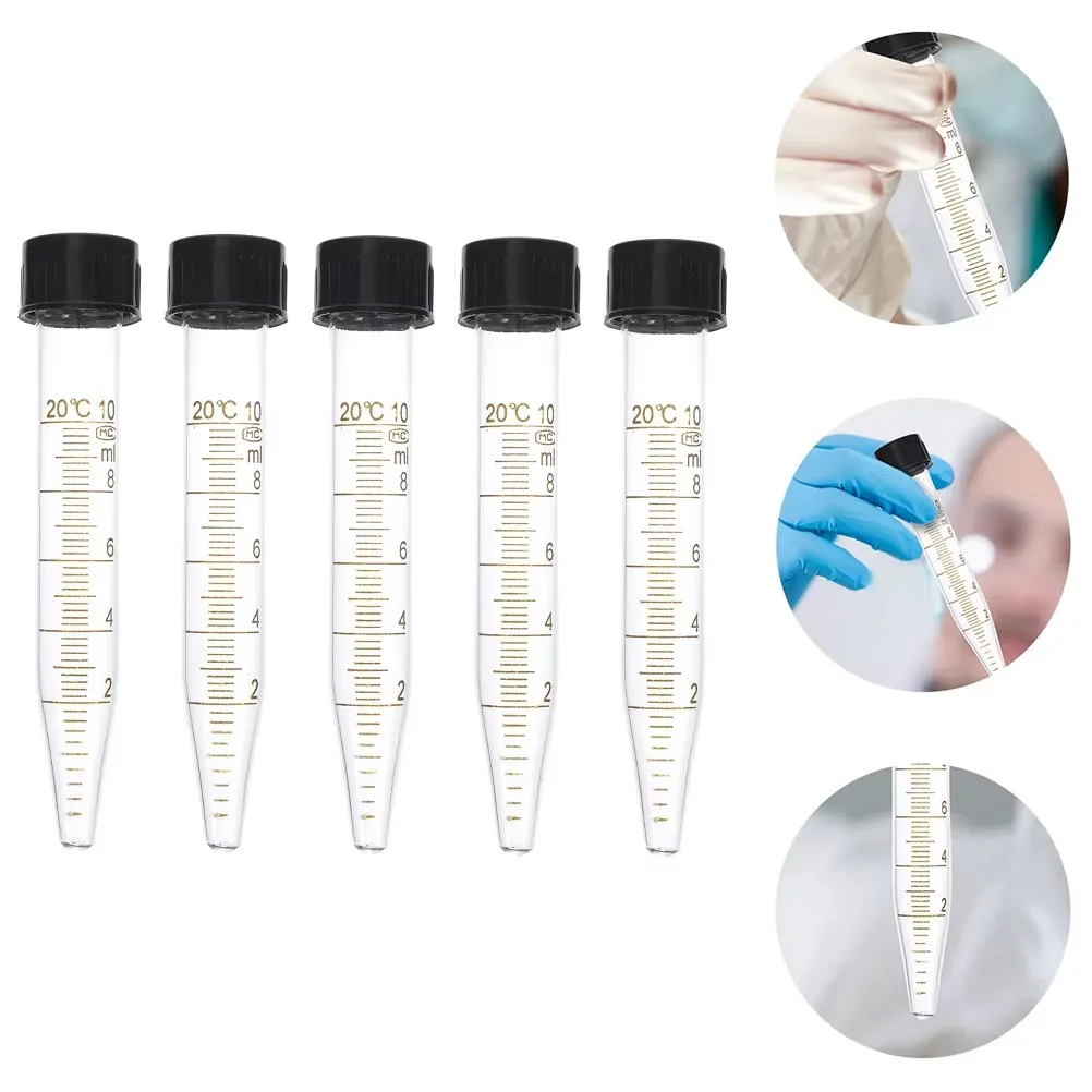 10ml  Screw Graduated Test Tube centrifuge tubes Centrifugal Vials Laboratory Supplies Tubes with Cover Plastic Tubes Glass 5Pcs