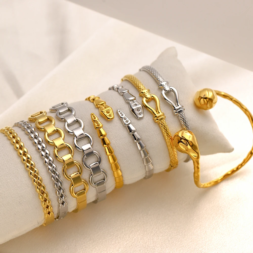 Fashionable Gold Color Wrist Jewelry Women Girls Open Cuff Best Selling Bracelet Set Top-Rated Gold Plated Snake Bangles